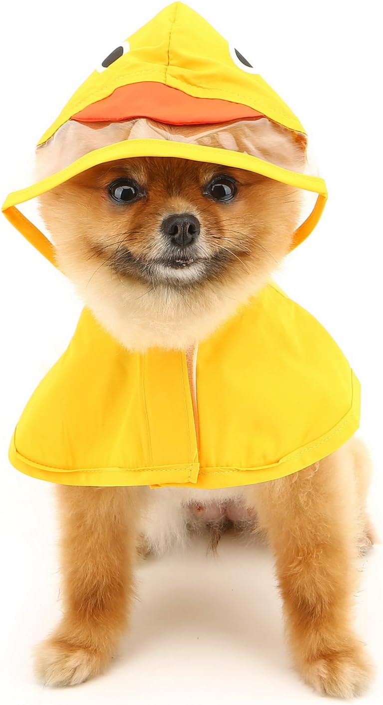 Cute Duck Dog Raincoat with Clear Hood and Harness Hole Adjustable Waterproof Rain Jacket for Small Medium Large Dogs Boy Girl Reflective Pet Poncho, Yellow, S