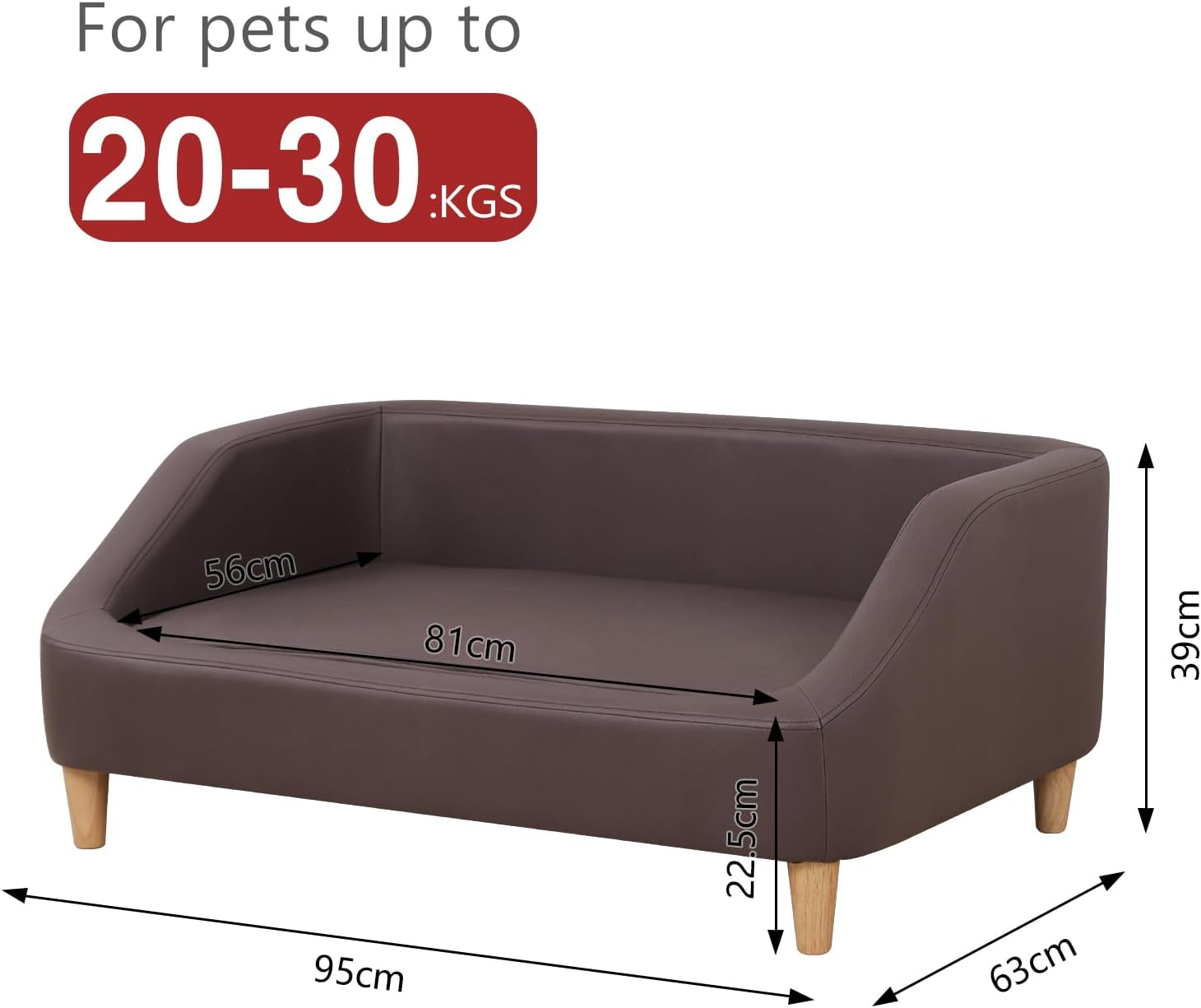 Dog Bed/Pet Sofa Bed Technology Cloth Medium-Large Pet Sleeping Couch High Wood Leg Animal Bed Sofa (Brown)