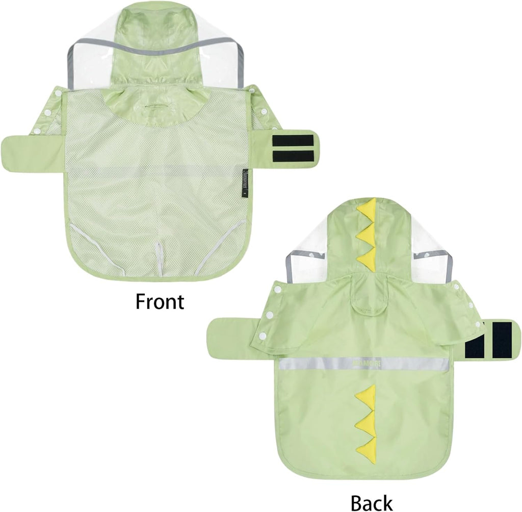 Dog Raincoat, Waterproof Reflective Adjustable Hooded Dog Rain Coat with Leash Hole, Lightweight Breathable Pet Poncho for Dogs (Green Dinosaur, Small(9-13lb))