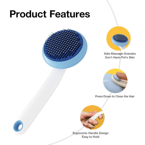 Cat and Dog Grooming Self-Cleaning Comb 2-Piece Set - Removes Tangles and Undercoat (Blue)