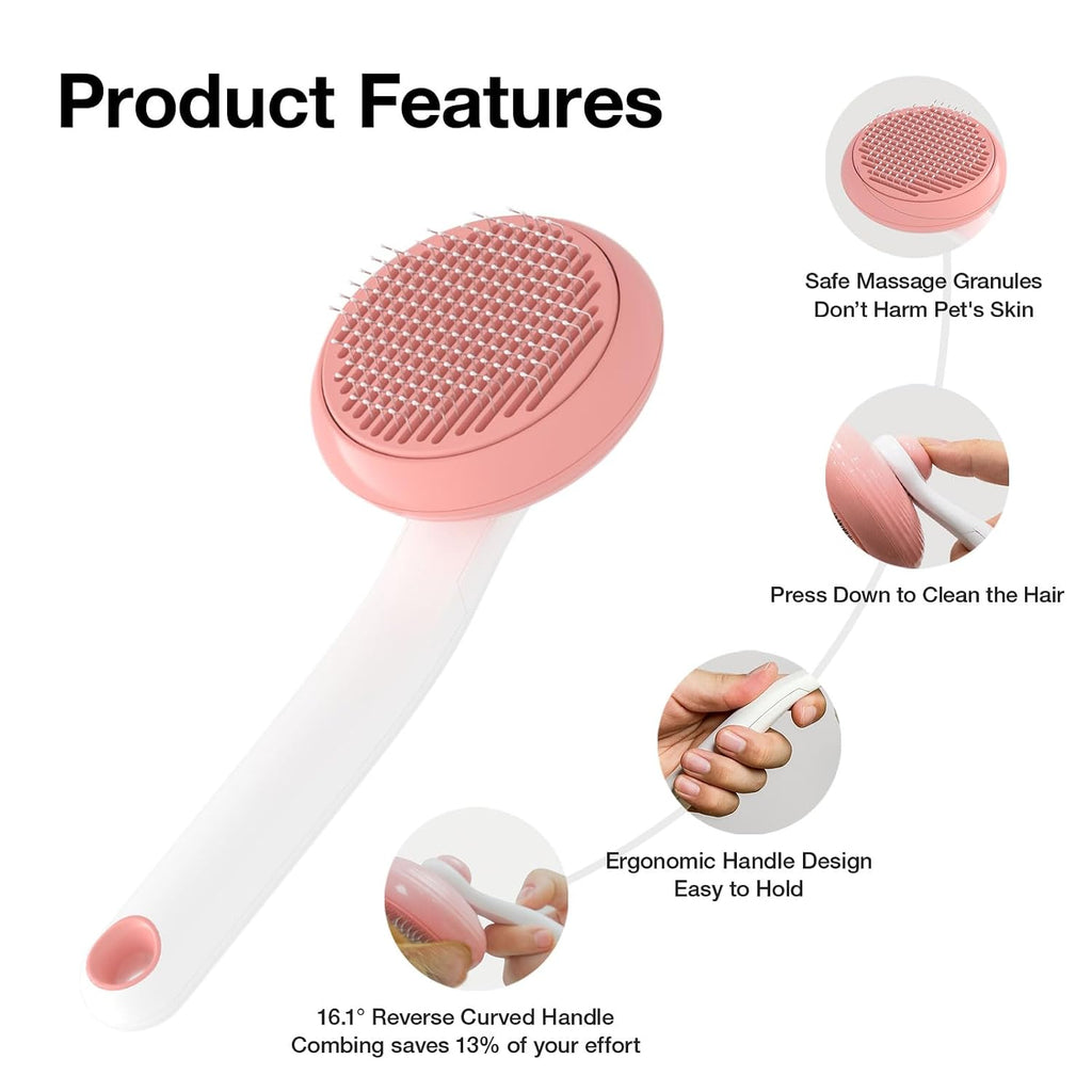 Self-Cleaning De-shedding Brush for Cats and Dogs - Easily Detangles and Removes Undercoat (Pink)