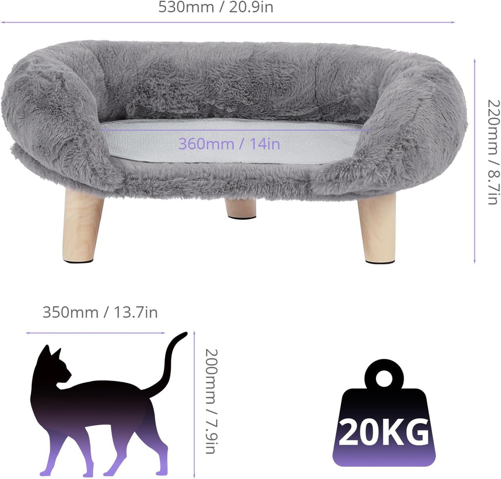 Elevated Pet Bed,Cat Dog Stool Bed with Sturdy Wood Legs Pet Chair, Plush Pet Bed, Round Warm Kennel Soft Puppy Sofa for Small Dog Kitten,Relief and Improved Sleep (Light Gray, Medium)