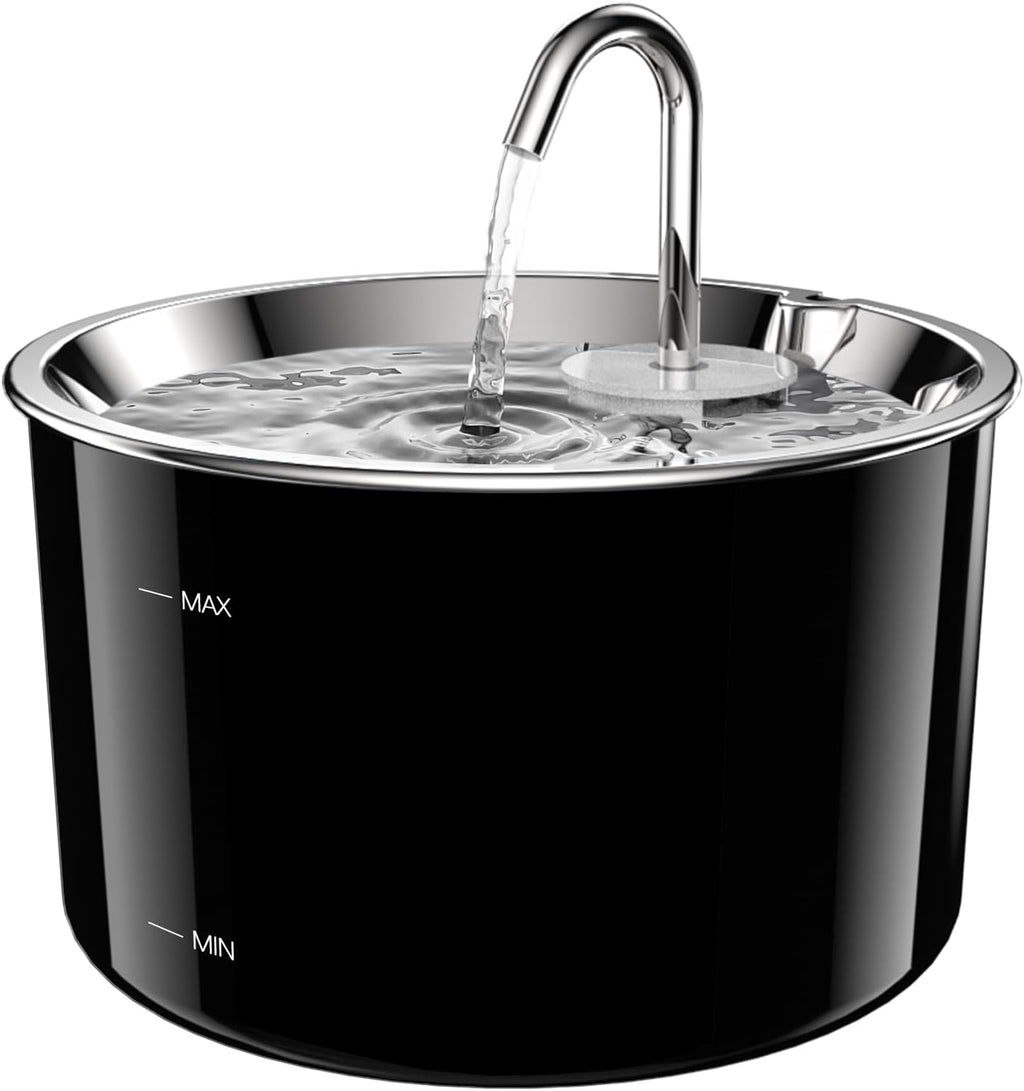 Cat Water Fountain Stainless Steel Lid, 3L/101oz Pet Water Fountain, Dog Waterer with Quiet Pump and 4-Layer Filtration for Cats and Dogs