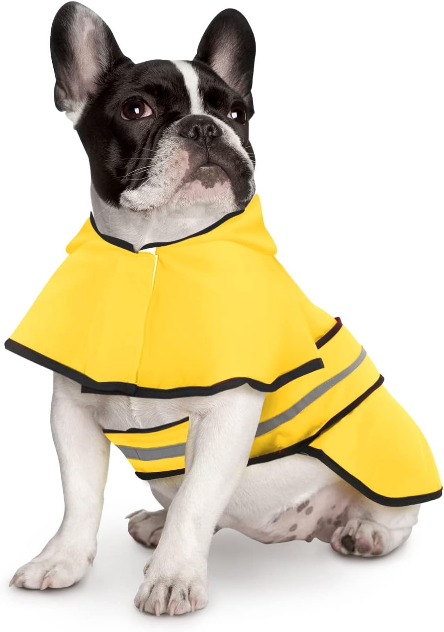 Dog Raincoat Jacket Reflective Adjustable Hooded Pet Poncho Rain Coat with Leash Hole for Small to X-Large Dogs Yellow - M