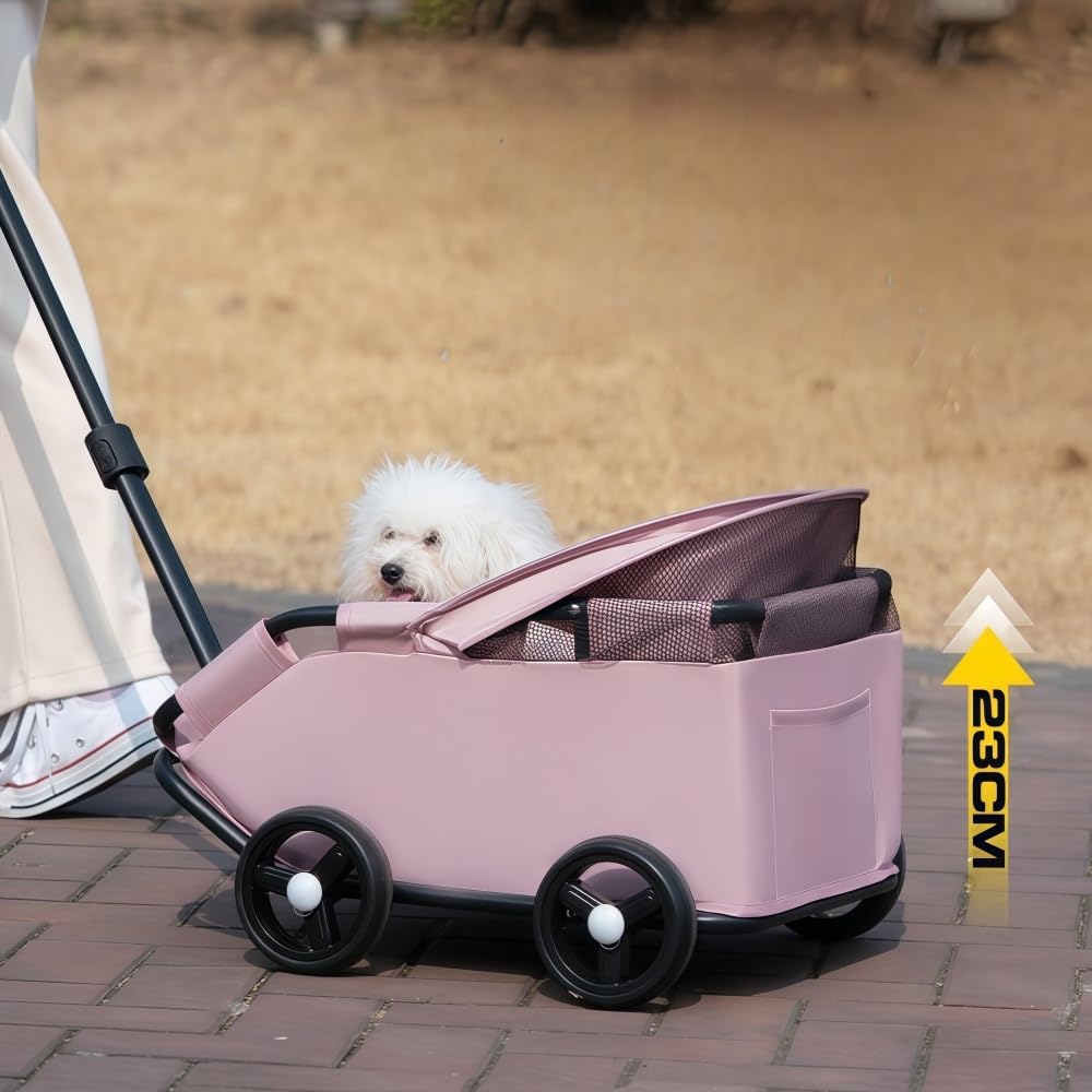 Compact Foldable Pet Stroller for Small Dogs & Cats with Mesh Canopy, Lightweight Travel Carrier Wagon with Adjustable Handle(Black)