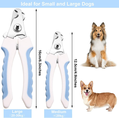 4 Pieces Dog Nail Clippers Kit Dog Cat Pets Nail Clippers and Trimmers with Safety Guard to Avoid Over Cutting for Large Small Animals Pet Grooming (Blue and White)