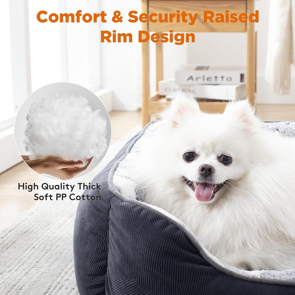 Dog Beds Small Plus Size, Small Dog Bed Washable, Orthopedic Pet Sofa Bed, Pet Cuddler Anti-Slip Bottom, Soft Calming Sleeping Warming Puppy Bed (S Plus (25"x 21"x 8"), Black)