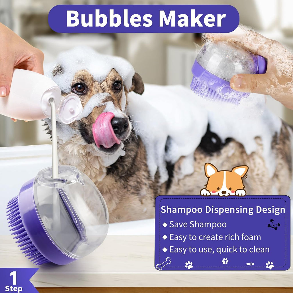 Three-Color Pet Bathing Massage Brush 3-Piece Set - Dog Bathing Brush, Washing, Grooming, and Massage in One