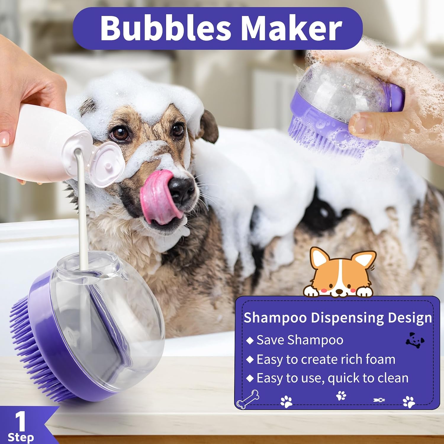 Three-Color Pet Bathing Massage Brush 3-Piece Set - Dog Bathing Brush, Washing, Grooming, and Massage in One