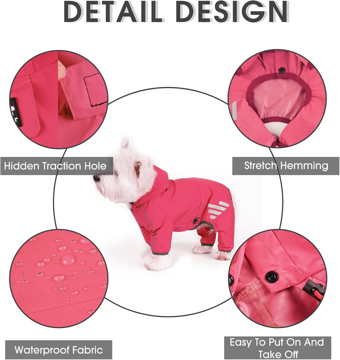 Dog Raincoat, Waterproof Dog Rain Jacket with Hood, Rain Coat with Leash Hole, Reflective Strap for Small Medium Dogs, Outdoor Adventures/Walking Lightweight Puppy（Pink,S）