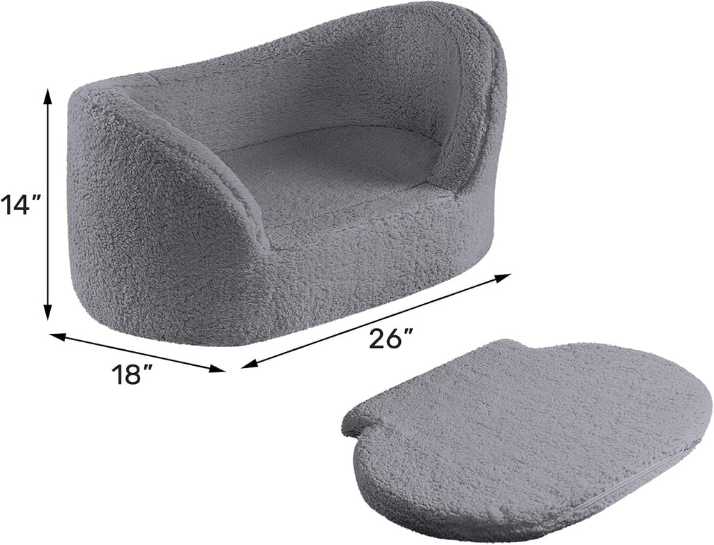 Cat Sofa Couch, Pet Sofa for Cats and Small Dogs, Sherpa Fleece Cat Sleeping Bed, Ultra-Soft Snuggle Cat Sofa for Indoor Kitten,  Mini Dog Couch Sofa Bed, Gray