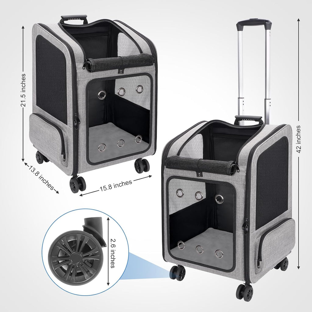 Extra Large Pet Carrier Backpack with Wheels Cats Under 30 Lbs, for Dogs Puppies Rabbits Other Animals Under 25 Lbs, Great for Travel/Hiking/Outdoor Use