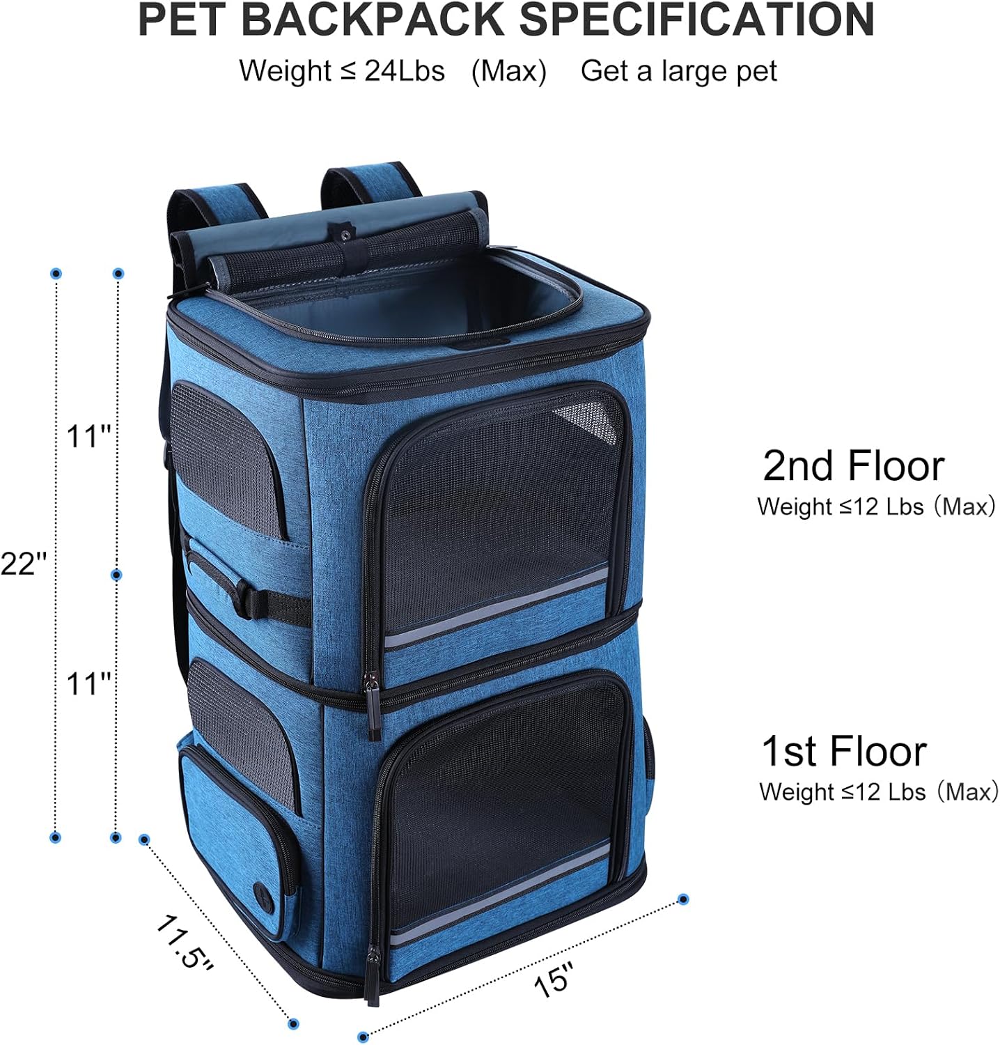 Double Cat Carrier for 2 Cats,Dog Backpack Carrier for Medium Dogs,Double Compartment Pet Carrier Backpack for Dual Pets,for Outdoor Traveling/Stroll and Picnic