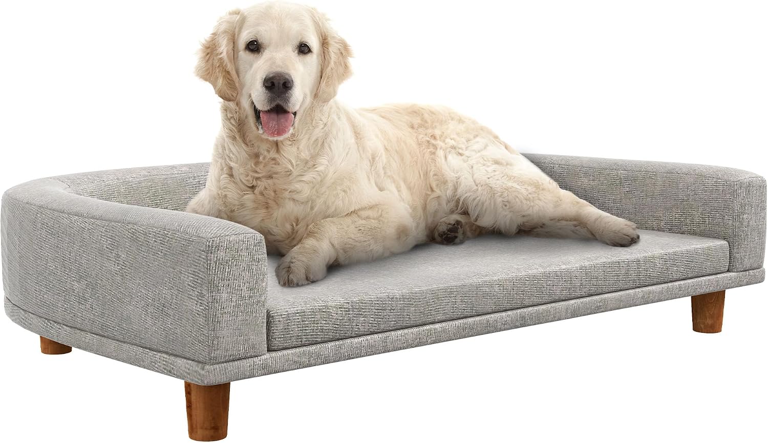 Dog Sofa Couch, Pet Bed with Comfortable  Cushion, Washable Cover, Wooden Legs, Anti-slip Mat for Large Dogs, Cats, Kittens, Gray