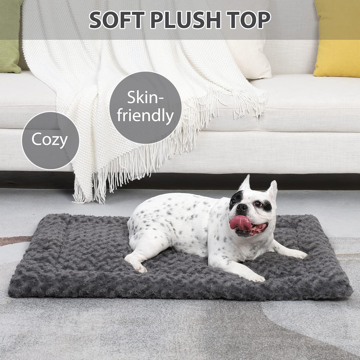 Washable Dog Bed Mat Ultra Soft Dog Crate Pad Comfy Fluffy Pet Kennel Beds Sleeping Mattress for Large Jumbo Medium Small Dogs, 35 x 22 Inch, Gray