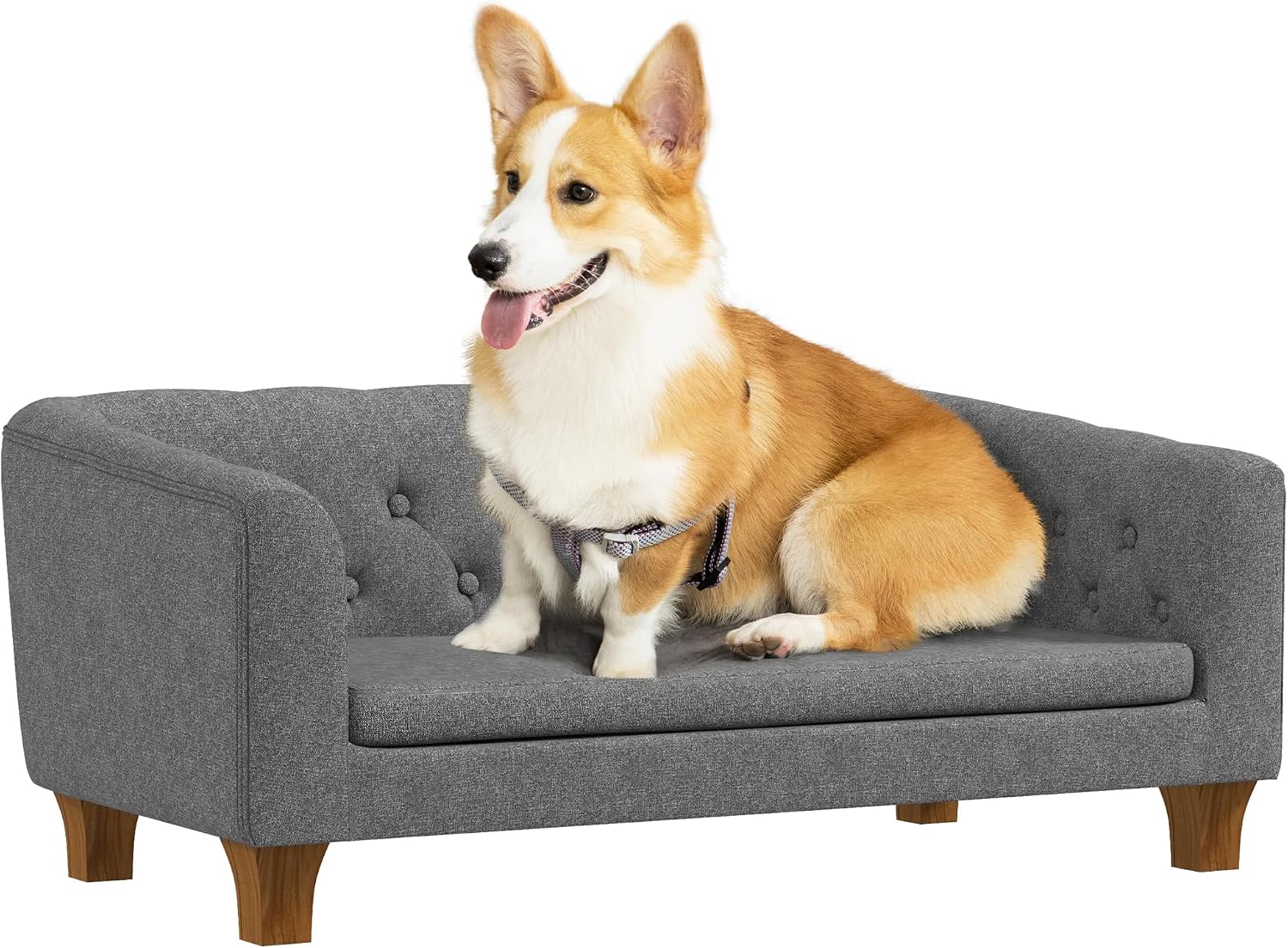 Raised Dog Sofa, Elevated Pet Couch for Small and Medium Dogs, with Removable Soft Cushion, Anti-Slip Pads, Simple Installation, Gray