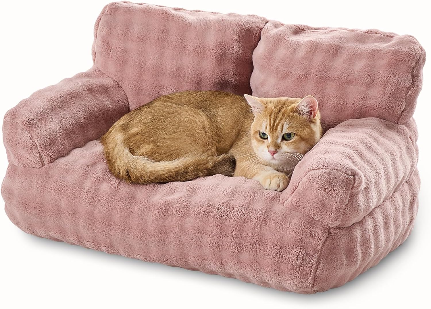 Cat Couch Bed, Cute Soft Pet Sofa for Indoor Cats Kittens Puppies with Removable Washable Cover, 26"x15", Dusty Pink
