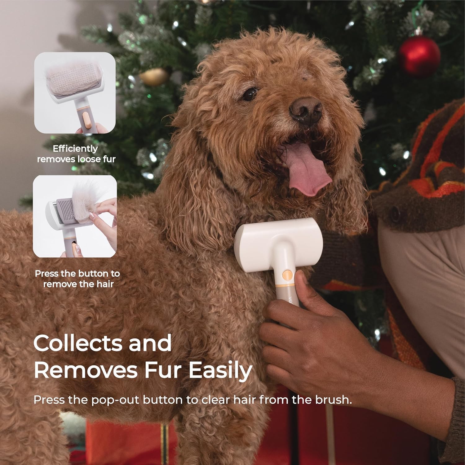 Universal Self-Cleaning Grooming Brush for Cats and Dogs - Gently Removes Undercoat, Easily Removes Pet Hair